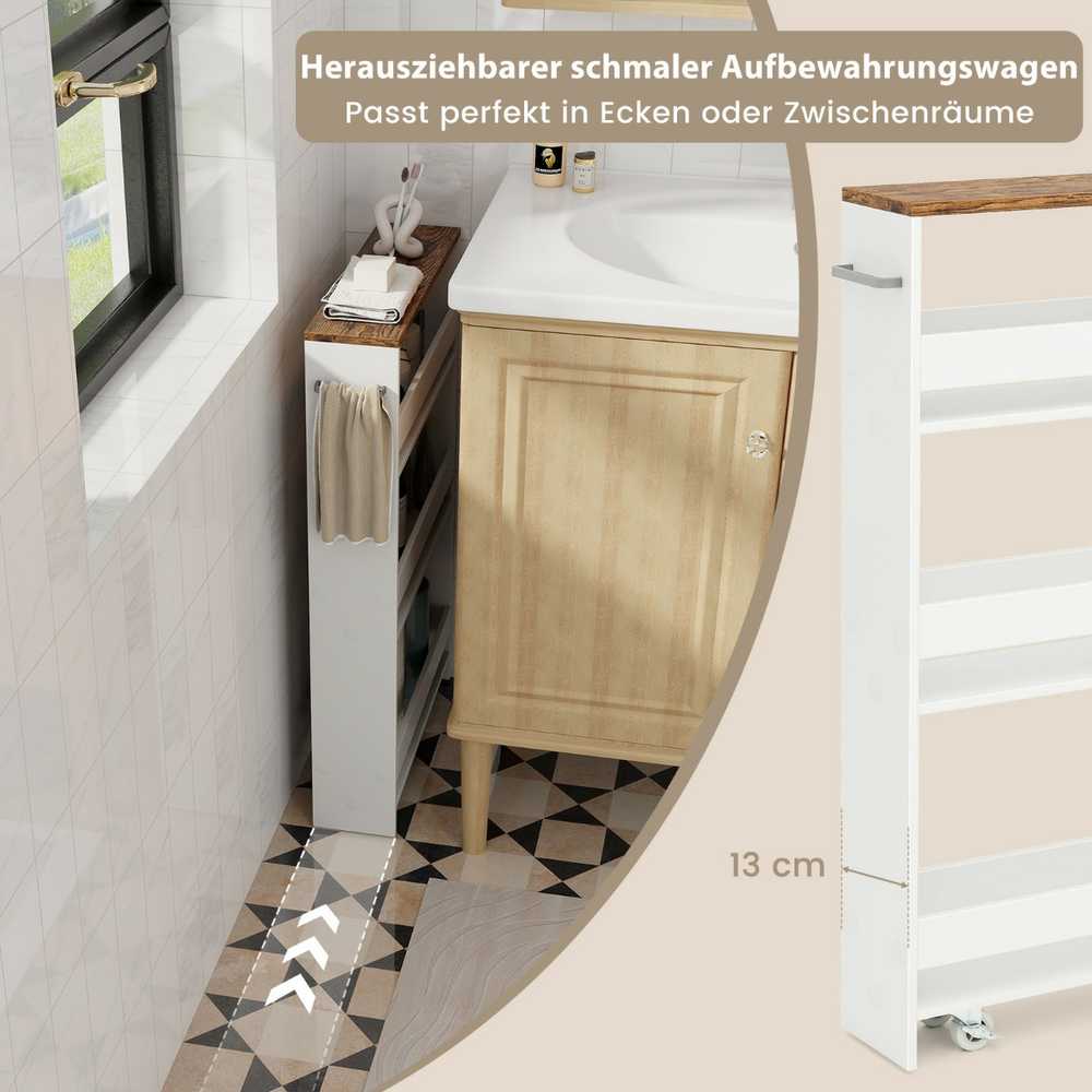 Bonideco Select Virtuvės vežimėlis 47,5x13x80,5cm., baltos/rudos spalvos
