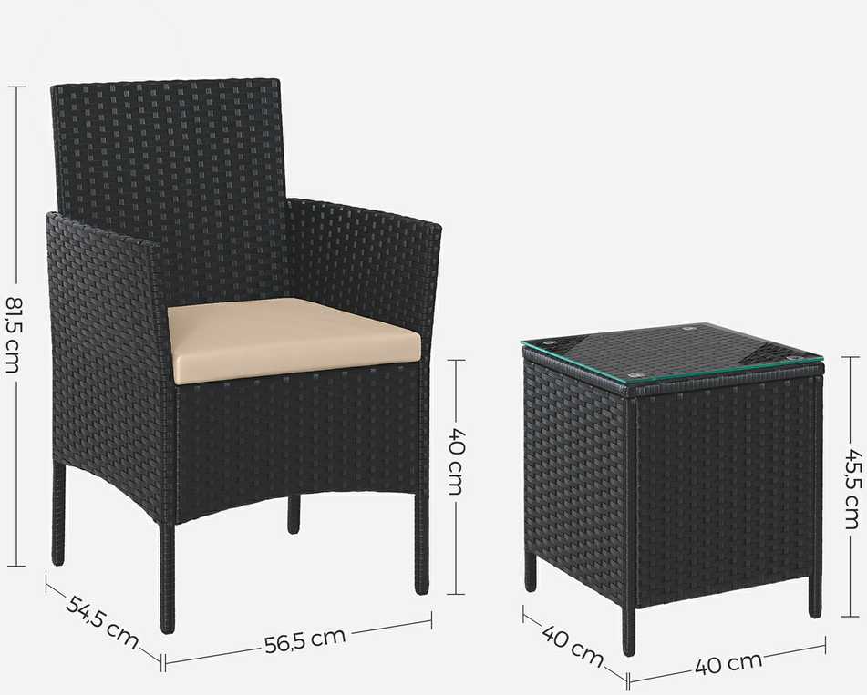 Lauko baldų komplektas Sodo baldų komplektas, stalas su 2 kėdėm GGF003B01