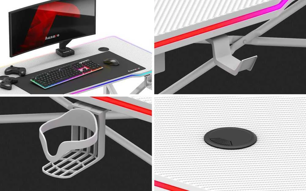 Žaidimų stalas „Huzaro Hero 1.7 RGB Baltas“, baltas
