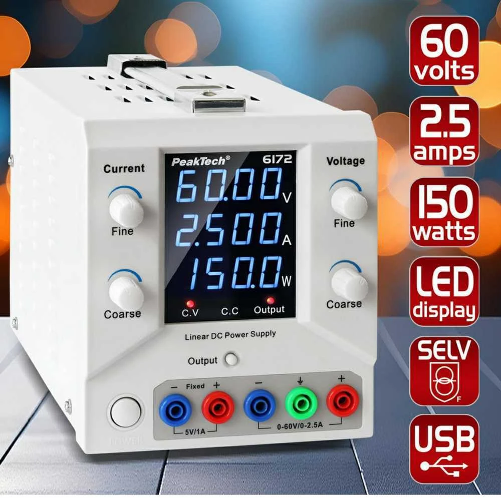 60V 2.5A PeakTech 6172 USB laboratorinis maitinimo šaltinis