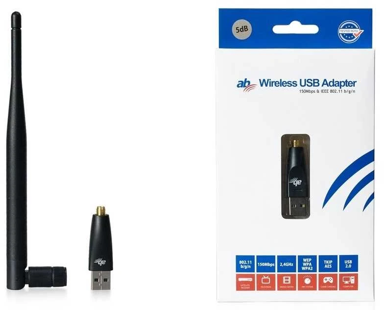 Wi-Fi adapteris su išorine antena ir pakuote