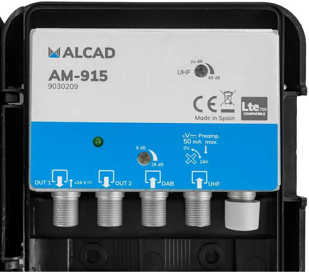 Alcad AM-915 stiebo stiprintuvas 24V 40dB UHF+VHF