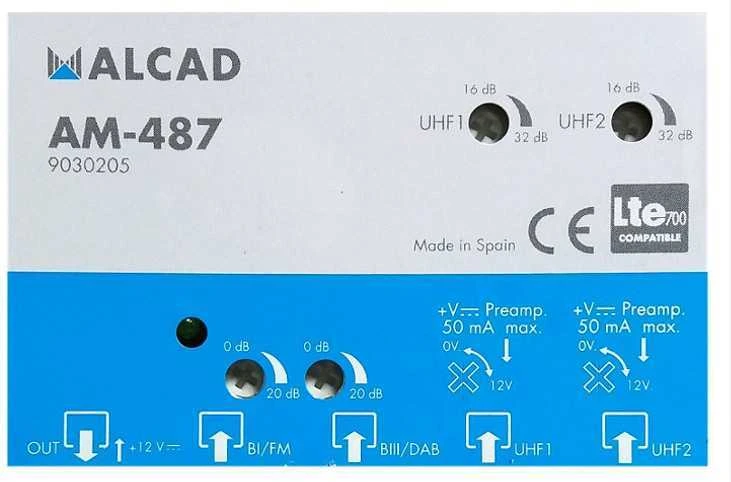 Alcad AM-487 stiebo stiprintuvas 32dB 2xUHF+VHF+FM