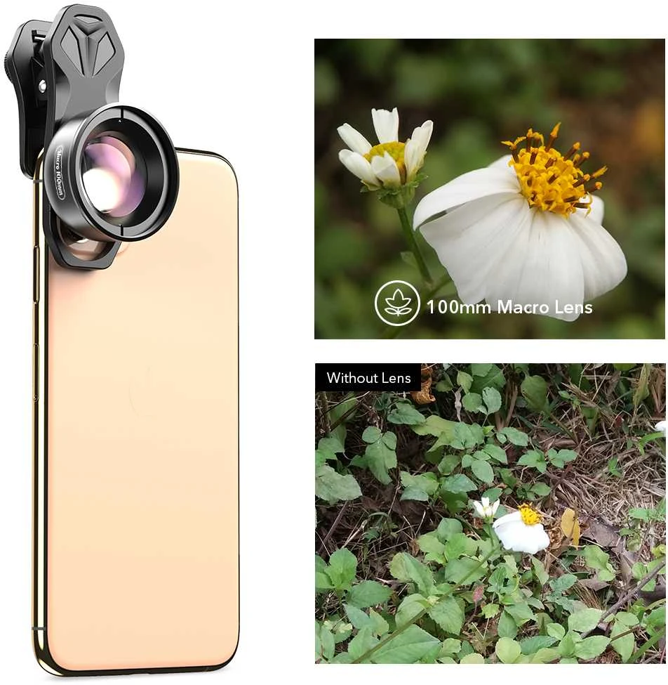 Apexel 100 mm makro objektyvas telefono 4K nuotraukoms
