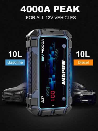 Automobilio užvedimo įrenginys Avapow A37 12V 4000 A, su išorine 20000 mAh baterija