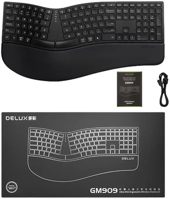 Belaidė ergonominė klaviatūra GM909, balta
