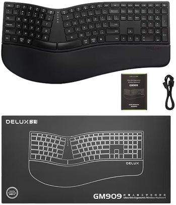 Belaidė ergonominė klaviatūra GM909, juoda