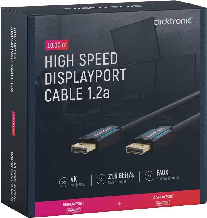 Clicktronic DisplayPort 1.2a laidas, 10 m, juodas
