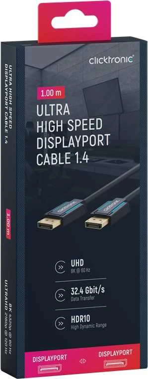 Clicktronic DisplayPort 1.4 laidas, 1 m, juodas