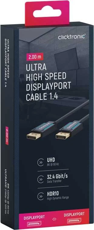 Clicktronic DisplayPort 1.4 laidas, 2 m, juodas