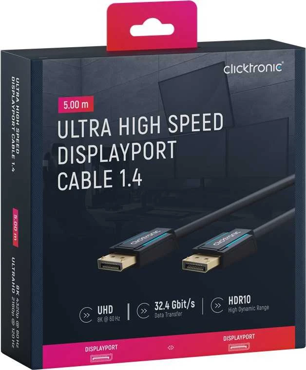Clicktronic DisplayPort 1.4 laidas, 5 m, juodas