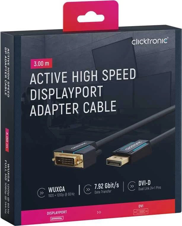 CLICKTRONIC Kabelis DisplayPort DP - DVI-D (24+1) 3m
