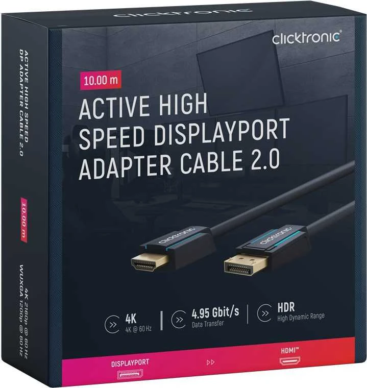 Clicktronic Active DisplayPort į HDMI™ adapterio laidas (4K/60Hz) 10 m