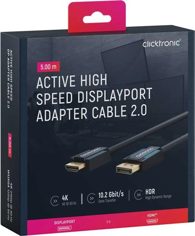 CLICKTRONIC Kabelis DisplayPort DP - HDMI 2.0 4K 5m