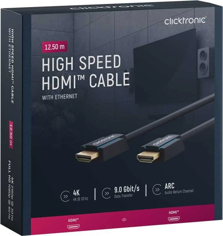 Clicktronic HDMI 1.4 High Speed kabelis, 12,5 m, juodas