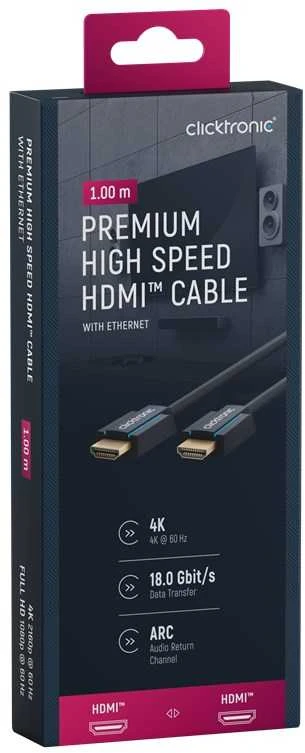 „Clicktronic“ didelės spartos HDMI–HDMI kabelis, vyriškas, 4k@60hz su eternetu, 70301, 1 m