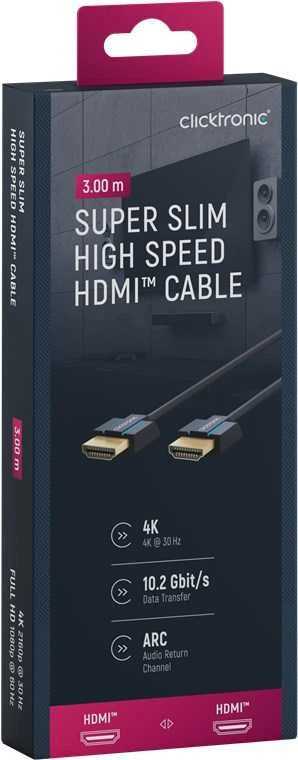 Clicktronic Ultra-Slim HDMI 2.0 didelės spartos kabelis su eterneto kabeliu, 3 m, must