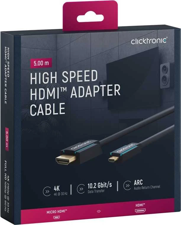 CLICKTRONIC Kabelis HDMI – micro HDMI 2.0 4K 60Hz 5m