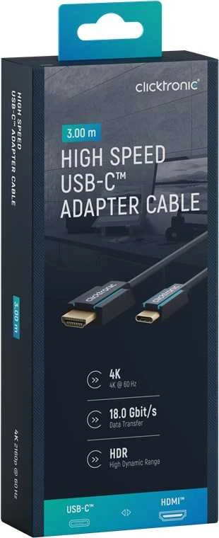 CLICKTRONIC Kabelis USB-C - HDMI 2.0 4K 60Hz 3m