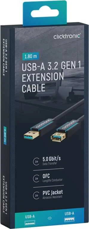 CLICKTRONIC USB 3.0 ilgintuvas, lizdas-kištukas, 1,8 m