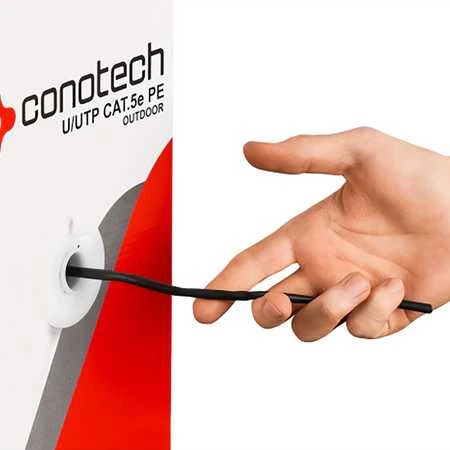 Conotech Susuktos poros LAN kabelis, cat.5e, U/UTP, PE, 305m, CU, juodas, išorinis