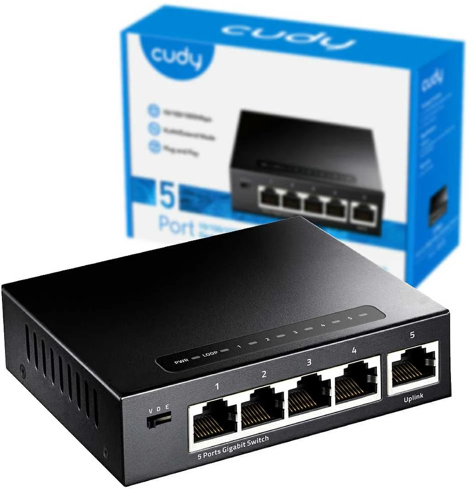 Šakotuvas Tinklo Įranga - Cudy GS105 10Gbps Jungiklis 5 Prievadai Metalinis Dizainas