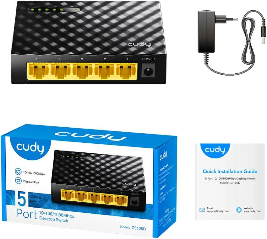 Šakotuvas Tinklo Įranga - Cudy Jungiklis GS105D 5-Port 1Gbps 95x60x90mm