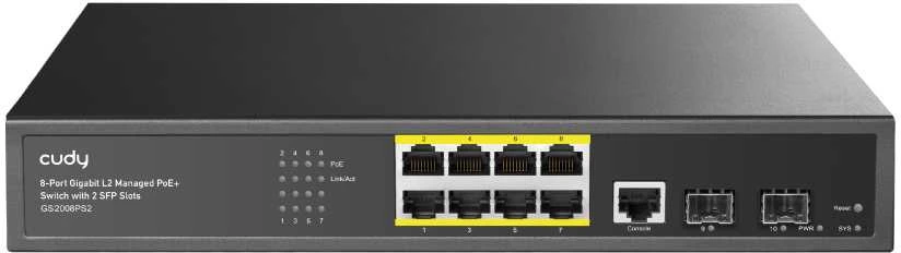 Šakotuvas Cudy GS2008PS2 tinklo jungiklis Valdomas L2 Gigabit Ethernet (10/100/1000) Maitinimas per Ethernet (PoE) Juodas