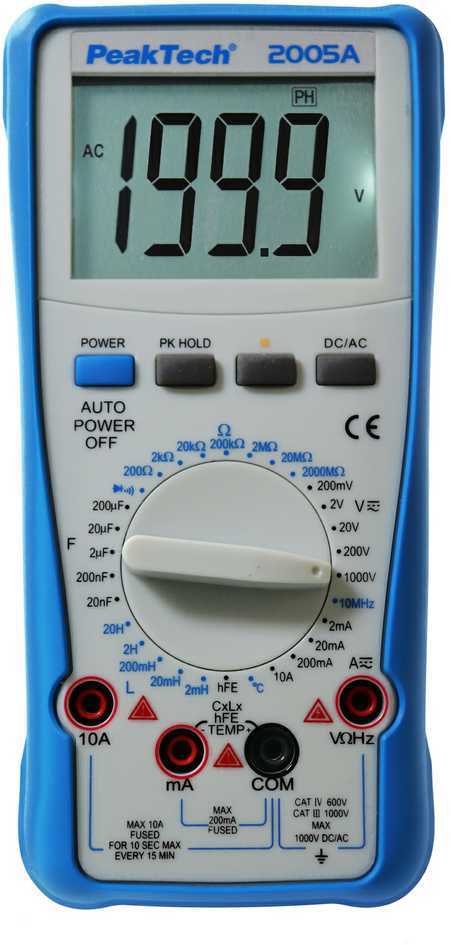 DCV ACV DCA ACA PeakTech 2005A skaitmeninis multimetras
