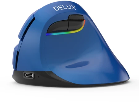 „Delux M618 MINI“ vertikali mėlynos spalvos belaidė pelė.