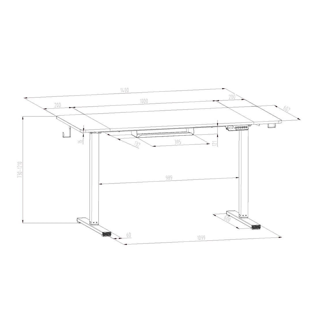 Elektrinis stalas Spacetronik SPE-O124BB Moris L 140x60 aprašymas - Prekės nuotrauka