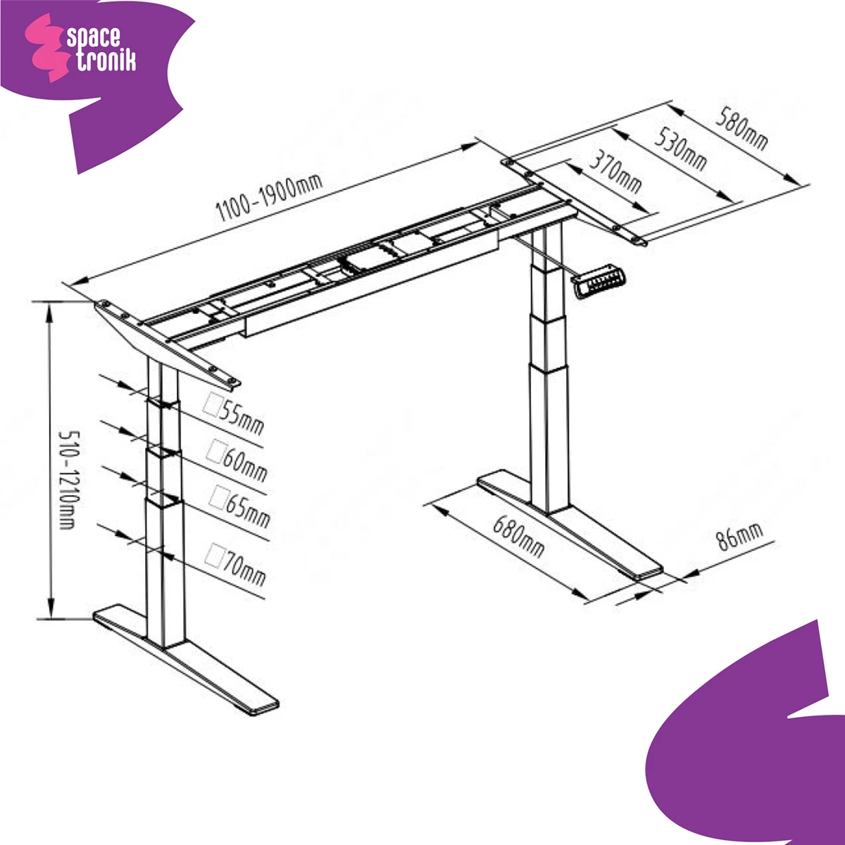 Spacetronik Elektrinio stalo rėmas 51–121 cm SPE-244B aprašymas - Prekės nuotrauka Spacetronik Elektrinio stalo rėmas 51–121 cm SPE-244B aprašymas - Prekės nuotrauka