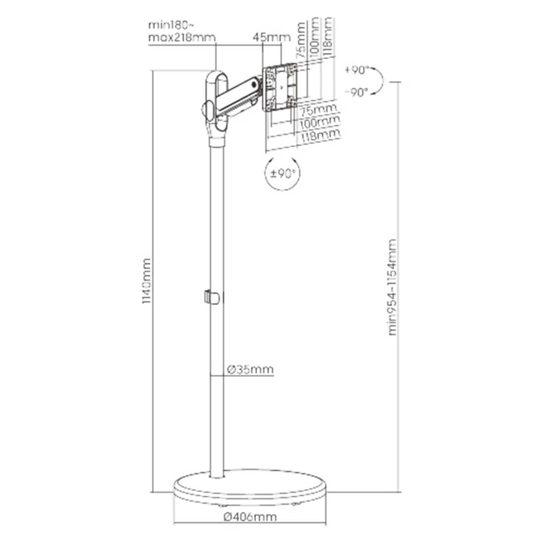 Laikiklis Spacetronik Mobilus TV monitoriaus stovas SPE-T01W 10kg, baltas aprašymas - Prekės nuotrauka Laikiklis Spacetronik Mobilus TV monitoriaus stovas SPE-T01W 10kg, baltas aprašymas - Prekės nuotrauka