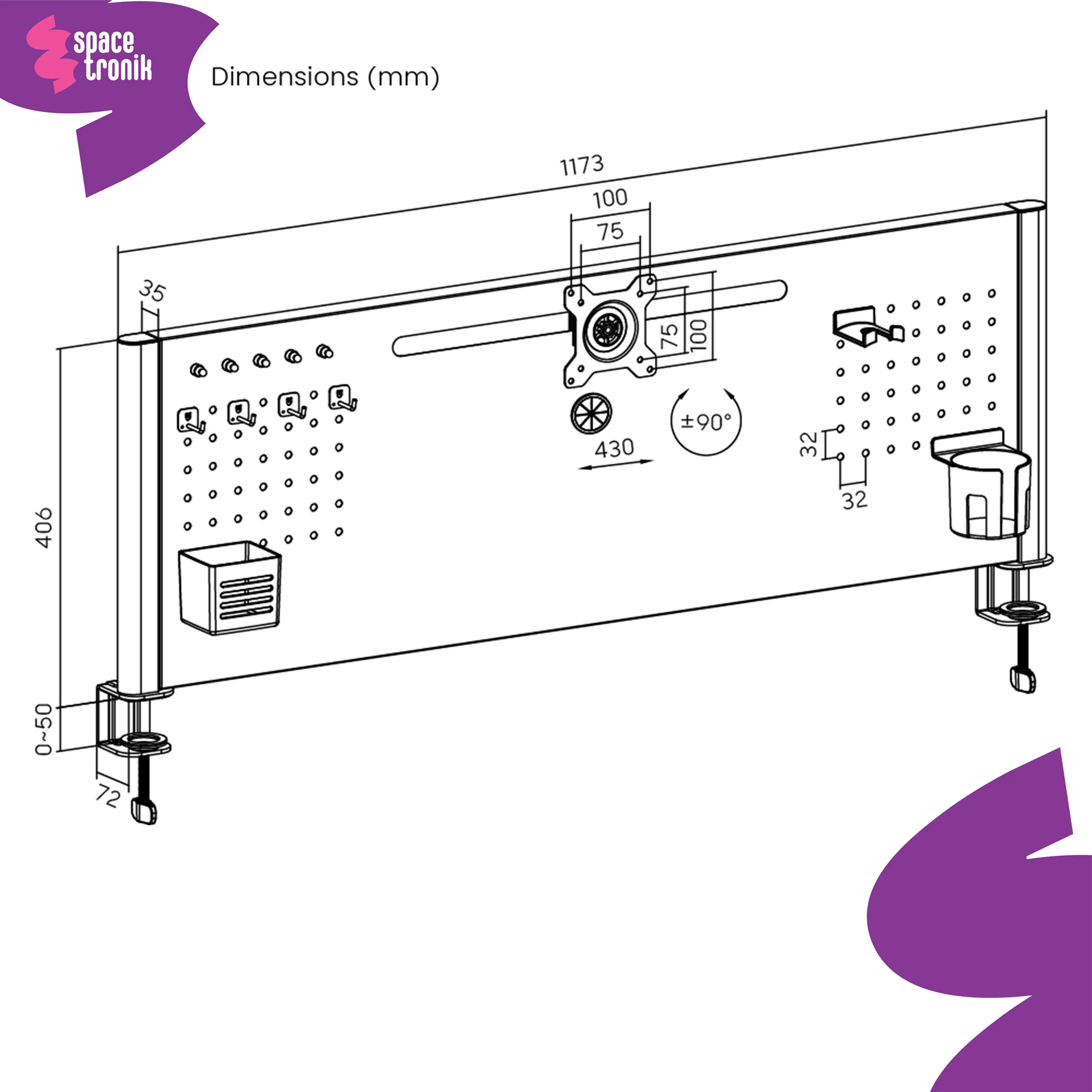 Spacetronik Tablica perforowana Holdee SPB-161W 120cm aprašymas - Prekės nuotrauka