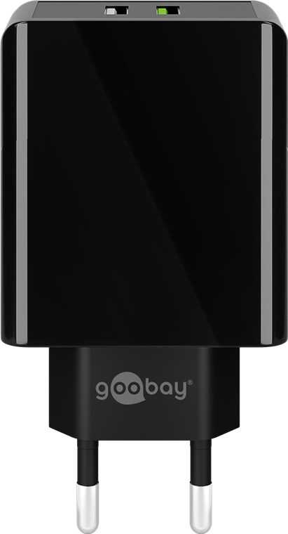 Goobay dvigubas USB greitas įkroviklis USB/QC3.0 (28W) juodas