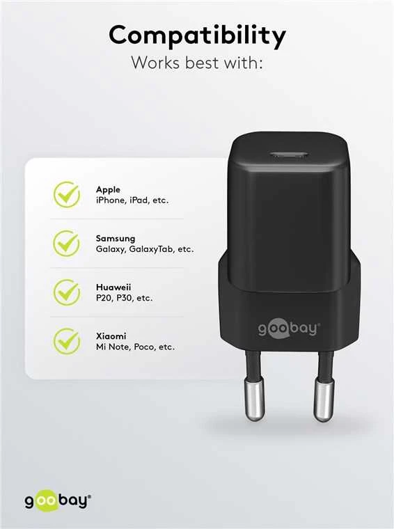 Įkroviklis jungiama į tinklą USB-C PD GaN 30W Goobay Juoda