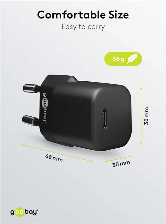 Įkroviklis jungiama į tinklą USB-C PD GaN 30W Goobay Juoda