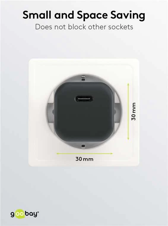 Įkroviklis jungiama į tinklą USB-C PD GaN 30W Goobay Juoda