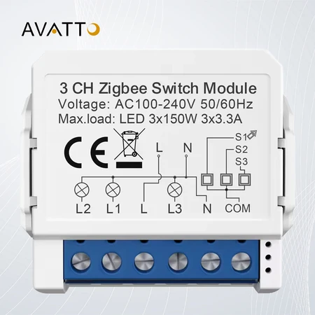 Išmanusis jungiklio modulis ZigBee Avatto ZWSM16-W3 TUYA