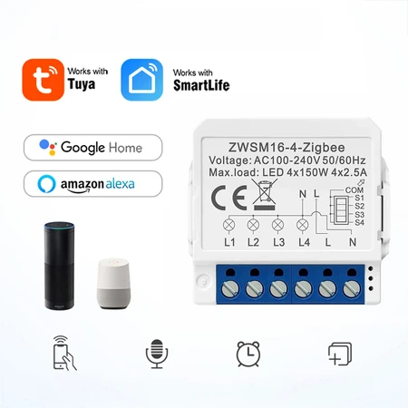Išmanusis jungiklio modulis ZigBee Avatto ZWSM16-W4 TUYA