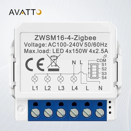 Išmanusis jungiklio modulis ZigBee Avatto ZWSM16-W4 TUYA