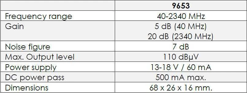 Johansson 9653 WideBand SAT stiprintuvas 40-2340 MHz