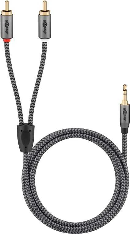 Kabelis audio Jack - 2x RCA Goobay Plus TEXTIL 3m