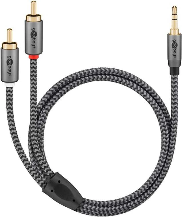 Kabelis audio Jack - 2x RCA Goobay Plus TEXTIL 3m