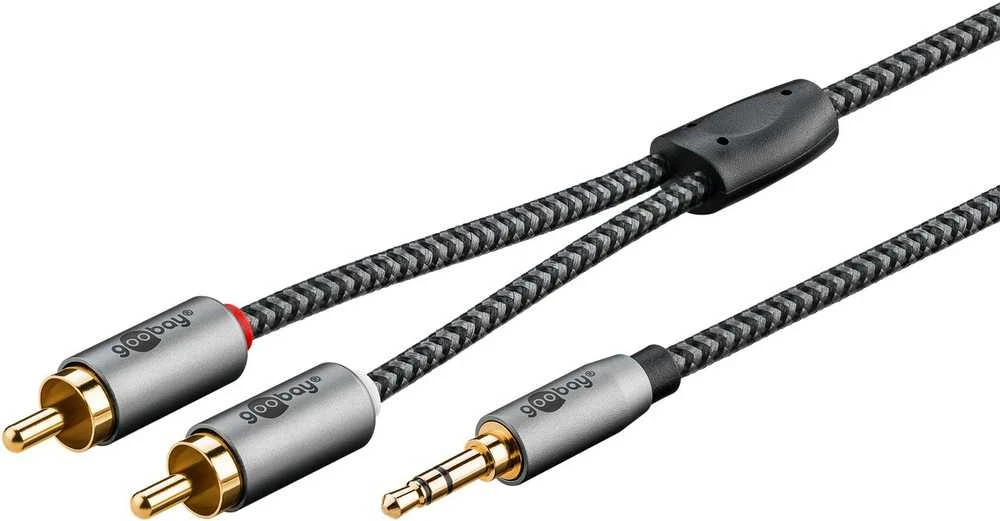 Kabelis audio Jack - 2x RCA Goobay Plus TEXTIL 3m