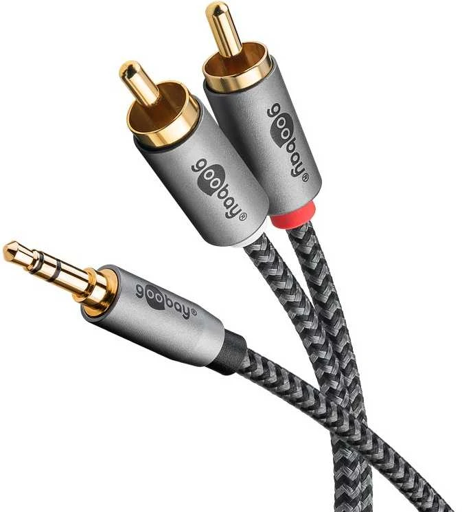 Kabelis audio Jack - 2x RCA Goobay Plus TEXTIL 5m