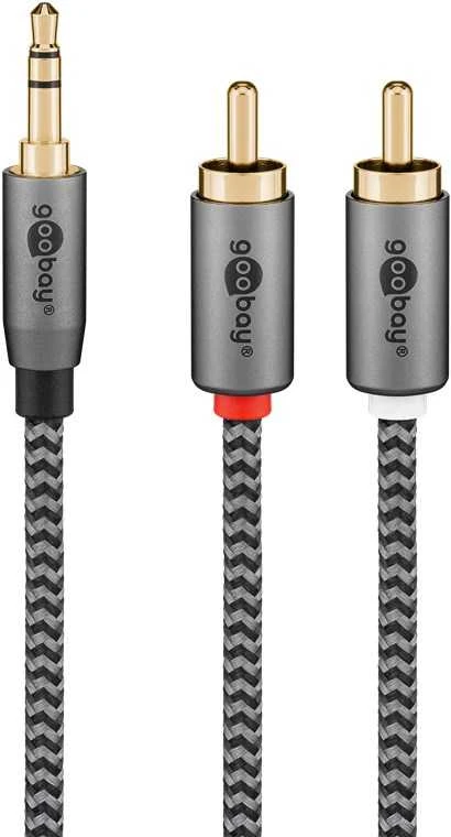 Kabelis audio Jack - 2x RCA Goobay Plus TEXTILE 1m