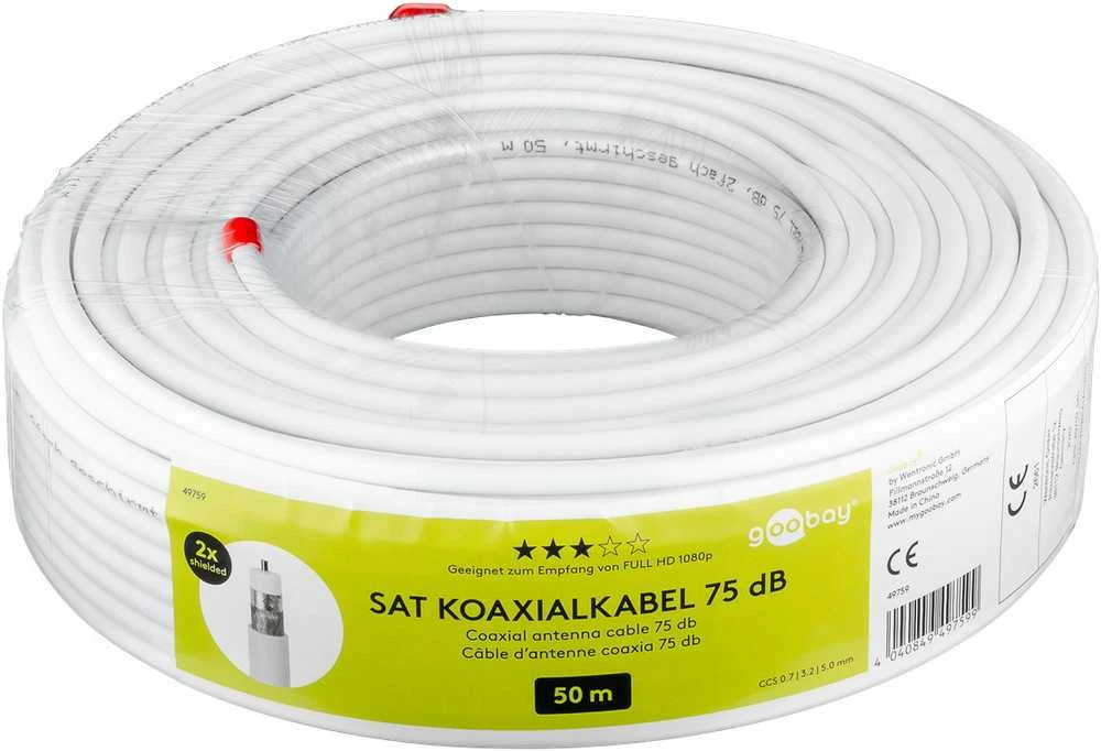 Goobay 50 m balto antenos kabelio ritinys