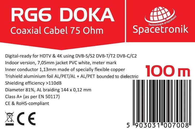Kabelis RG6 Spacetronik DOKA 4K CU Trishield 100m