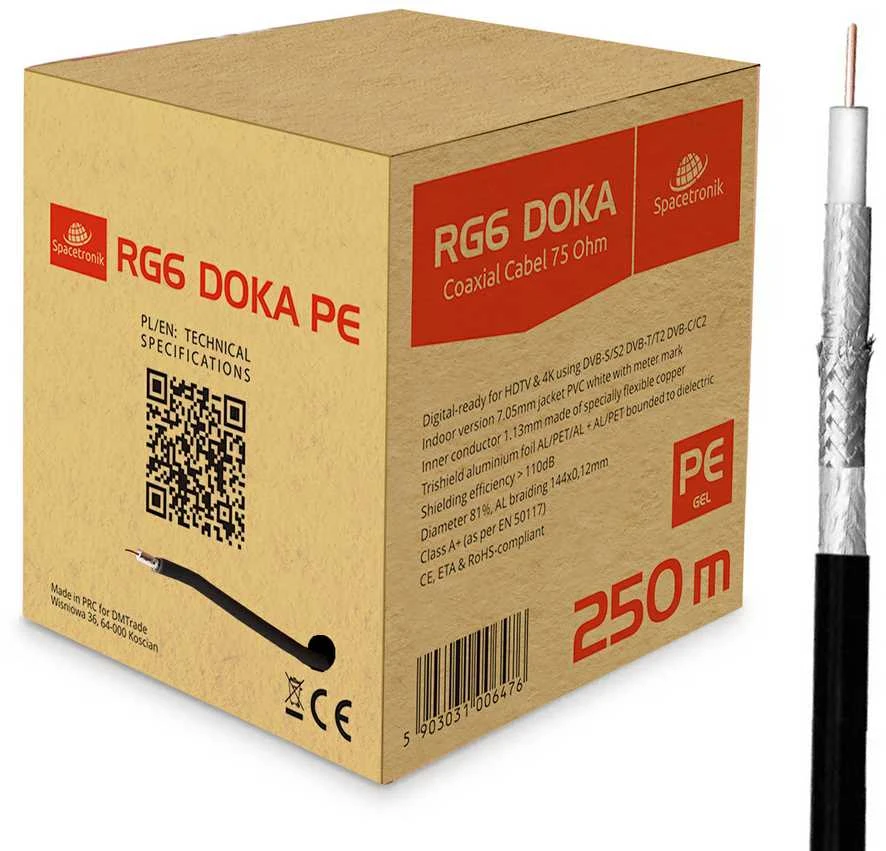 Spacetronik RG6 DOKA PE 250m kabelio pakuotė